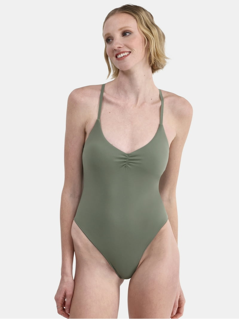 No Boundaries Women's Sculpting Ruched One-Piece Swimsuit