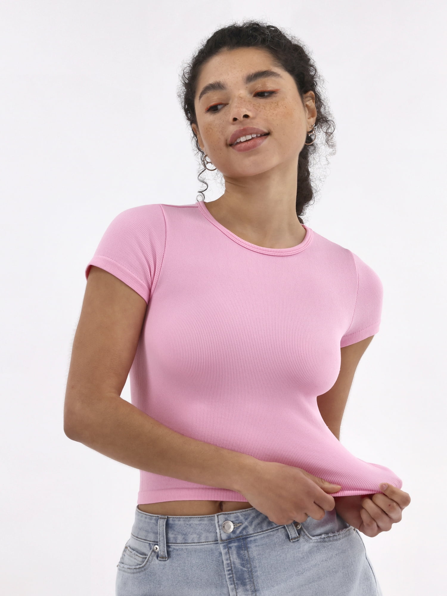 Seamless Crop Top with Short Sleeves, Women's