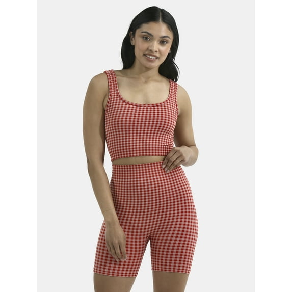 No Boundaries Seamless Cropped Tank Top and Bike Shorts Set, Women's