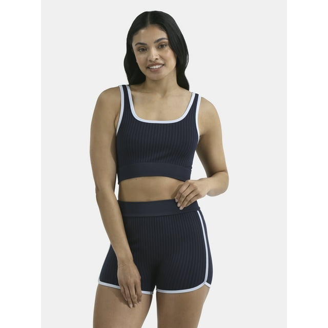 No Boundaries Seamless 2-Piece Cropped Tank Top and Dolphin Shorts with Contrast Binding, Women's