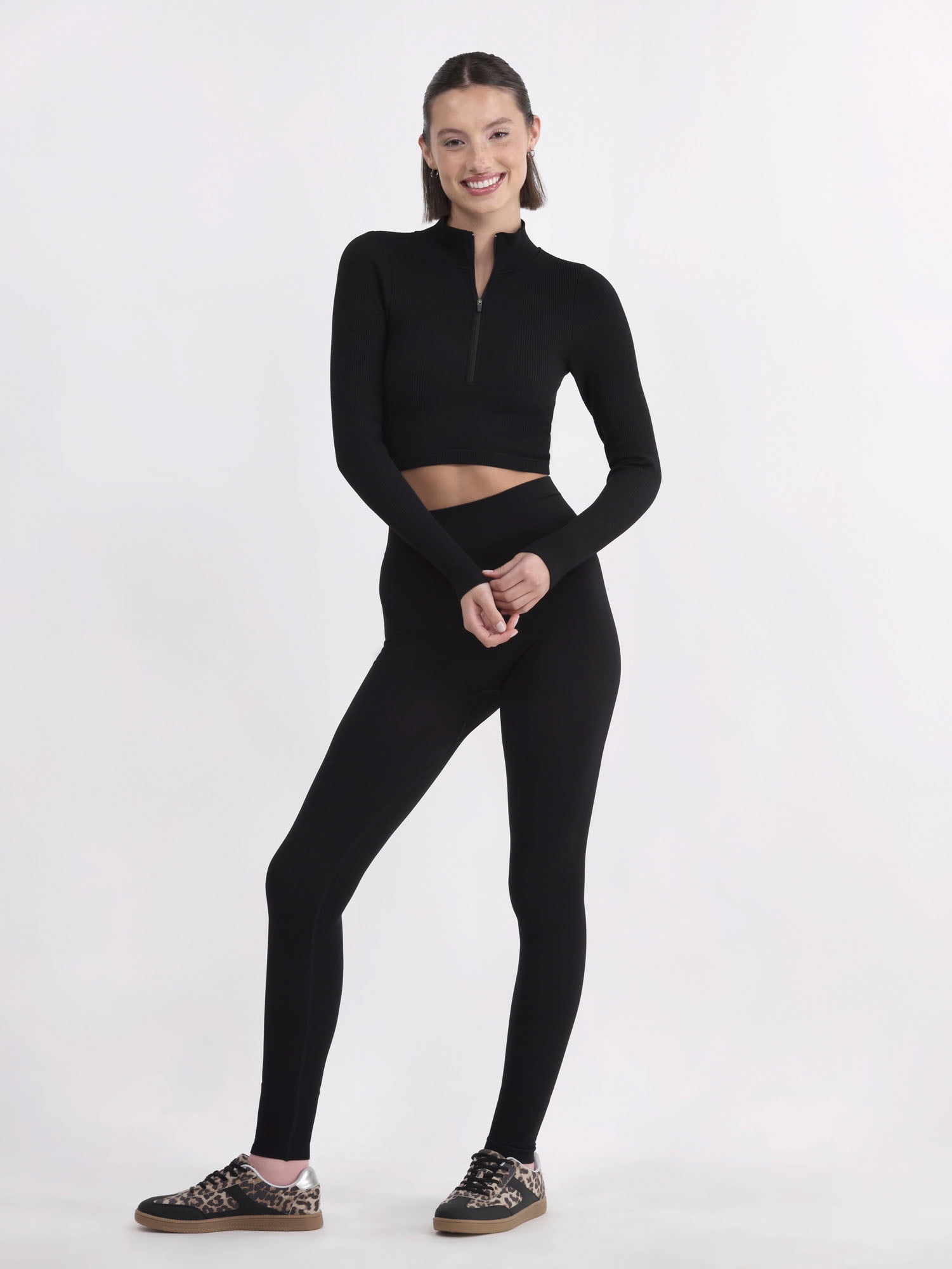 No Boundaries Seamless Half Zip Mock Neck Top and Leggings Set, 2-Piece, Women's