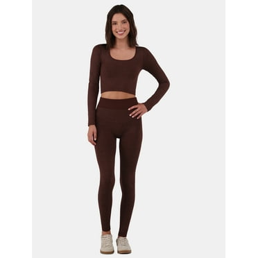 No Boundaries Seamless Metallic Crop Top & Leggings Set, 2-Piece, Women's and Women’s Plus