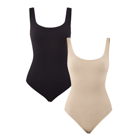 No Boundaries Seamless Ribbed Square Neck Bodysuit 2-pack, Sizes XS-3XL