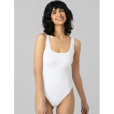 No Boundaries Women's Seamless Smoothing Rib Square Neck Bodysuit, Sizes XS-3XL