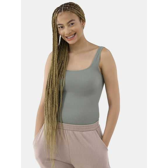 No Boundaries Women's Seamless Smoothing Rib Square Neck Bodysuit, Sizes XS-XXXL