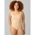thumbnail image 1 of No Boundaries Women's Seamless Smoothing Rib Square Neck Bodysuit, Sizes XS-XXXL, 1 of 5