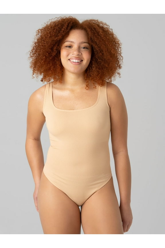 Women's Seamless Smoothing Rib Square Neck Bodysuit, Sizes XS-XXXL