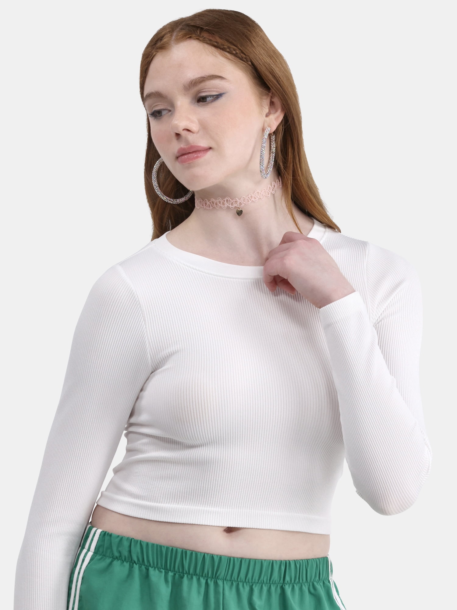 No Boundaries Seamless Ribbed Tee with Long Sleeves, Women's XXS-XXL