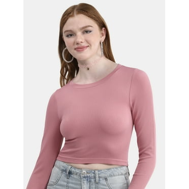 No Boundaries Seamless Ribbed Tee with Long Sleeves, Women's