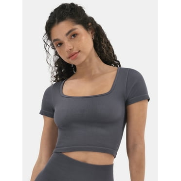 No Boundaries Seamless Ribbed Top and Bike Shorts Set, 2-Piece, Women's