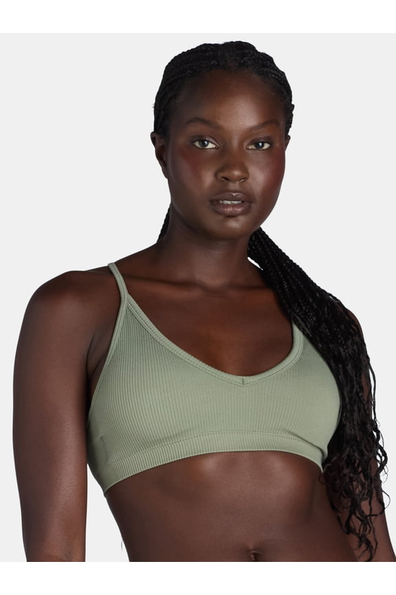 Women's Seamless Ribbed Triangle Bralette, Sizes XS-3XL