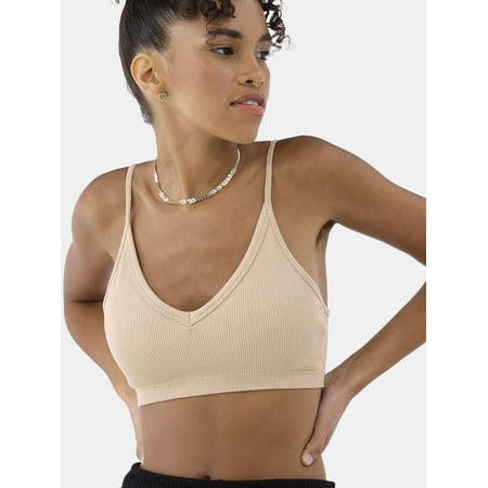 No Boundaries Women's Seamless Ribbed Triangle Bralette, Sizes XS-3XL