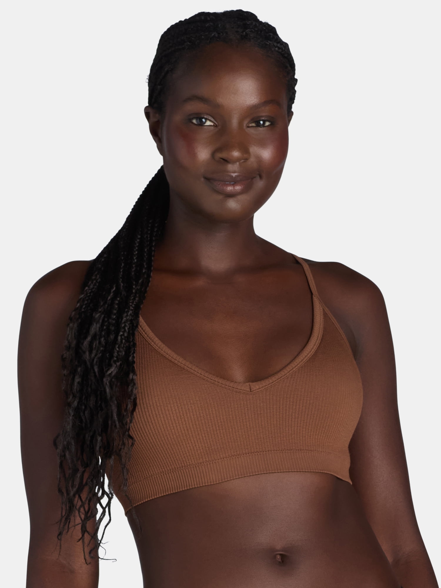 No Boundaries Women's Seamless Ribbed Triangle Bralette, Sizes XS-3XL