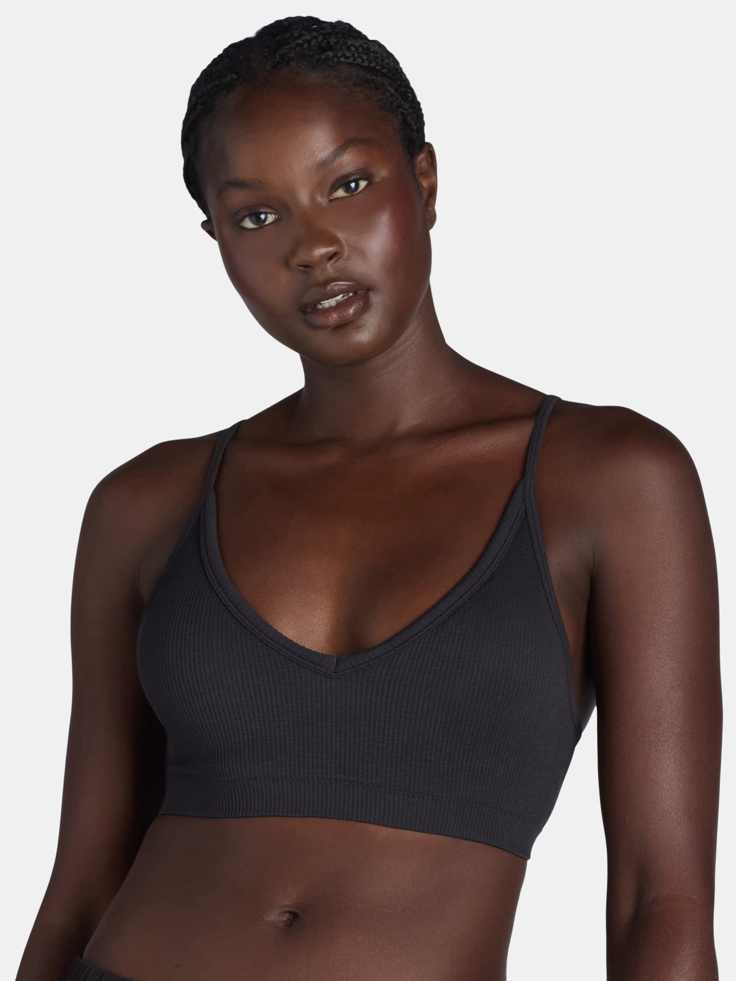 No Boundaries Women's Seamless Ribbed Triangle Bralette, Sizes XS-3XL