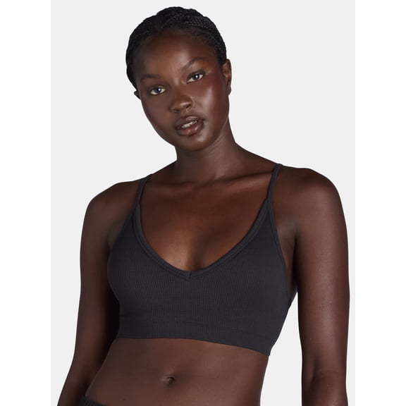 No Boundaries Women's Seamless Ribbed Triangle Bralette, Sizes XS-3XL