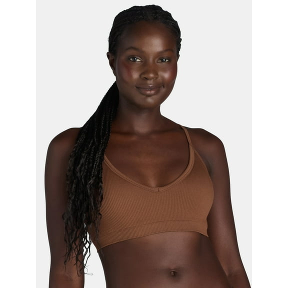No Boundaries Women's Seamless Ribbed Triangle Bralette, Sizes XS-XXXL