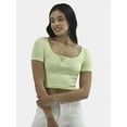 thumbnail image 1 of No Boundaries Seamless Scoop Henley Tee, Women's, 1 of 5