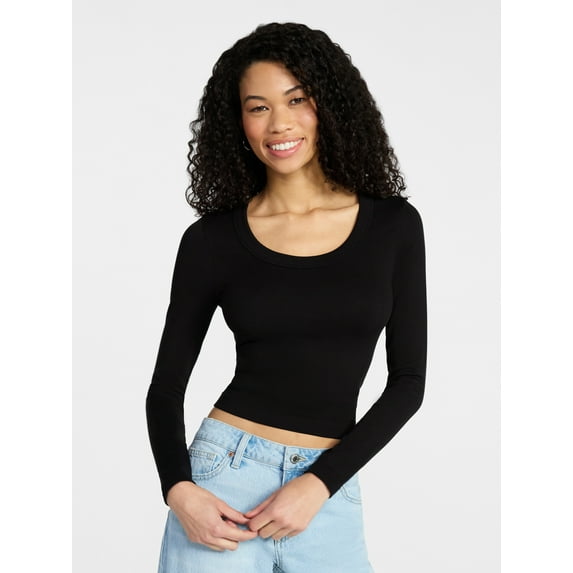 No Boundaries Seamless Scoop Neck Top, Women's XXS-XXL