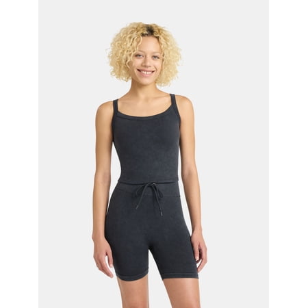 No Boundaries Seamless Shirttail Tank and Tie Front Bike Shorts Set, 2-Piece, Women's