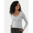 thumbnail image 1 of No Boundaries Seamless V-Neck Top with Long Sleeves, Women's XXS-XXL, 1 of 4
