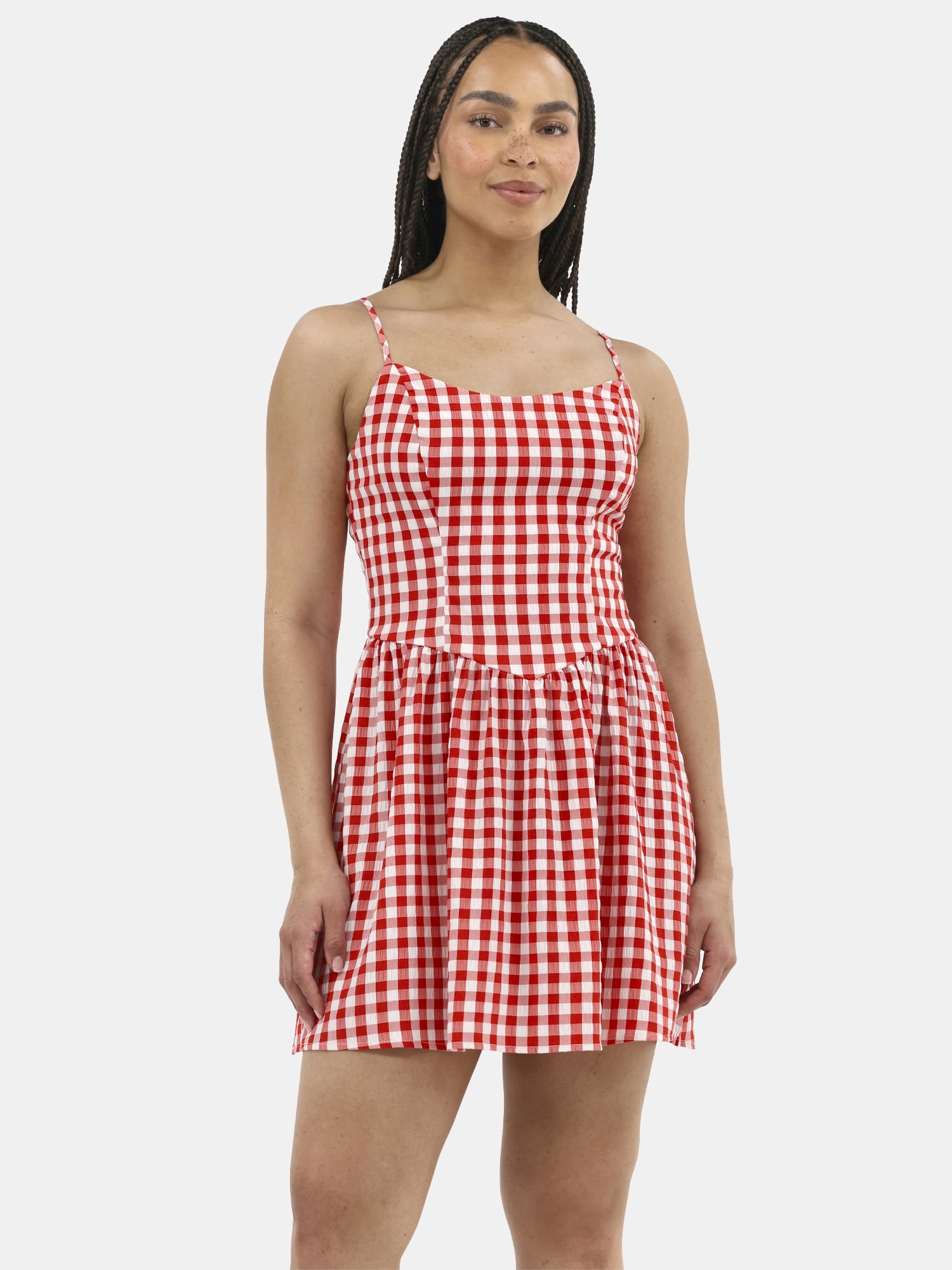 No Boundaries Seersucker Gingham Mini Dress, Women's