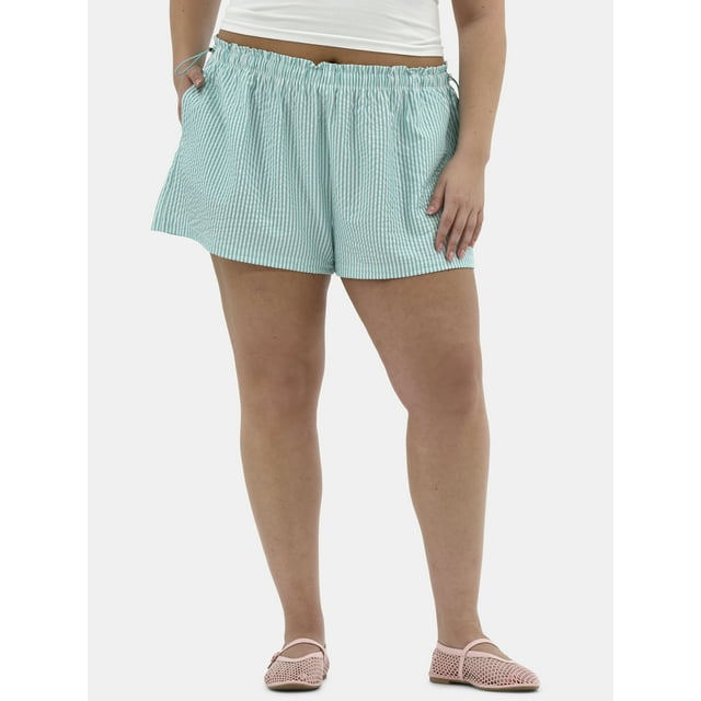 No Boundaries Striped Seersucker Bungee Shorts, 2" Inseam, Women's and Women's Plus