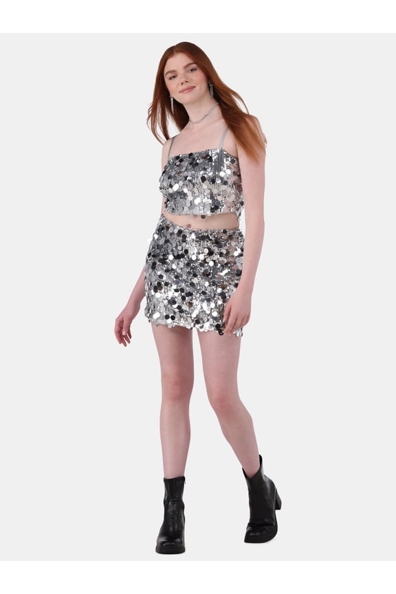 Sequin Cami Top and Mini Skirt Set, 2-Piece, Women's and Women’s Plus