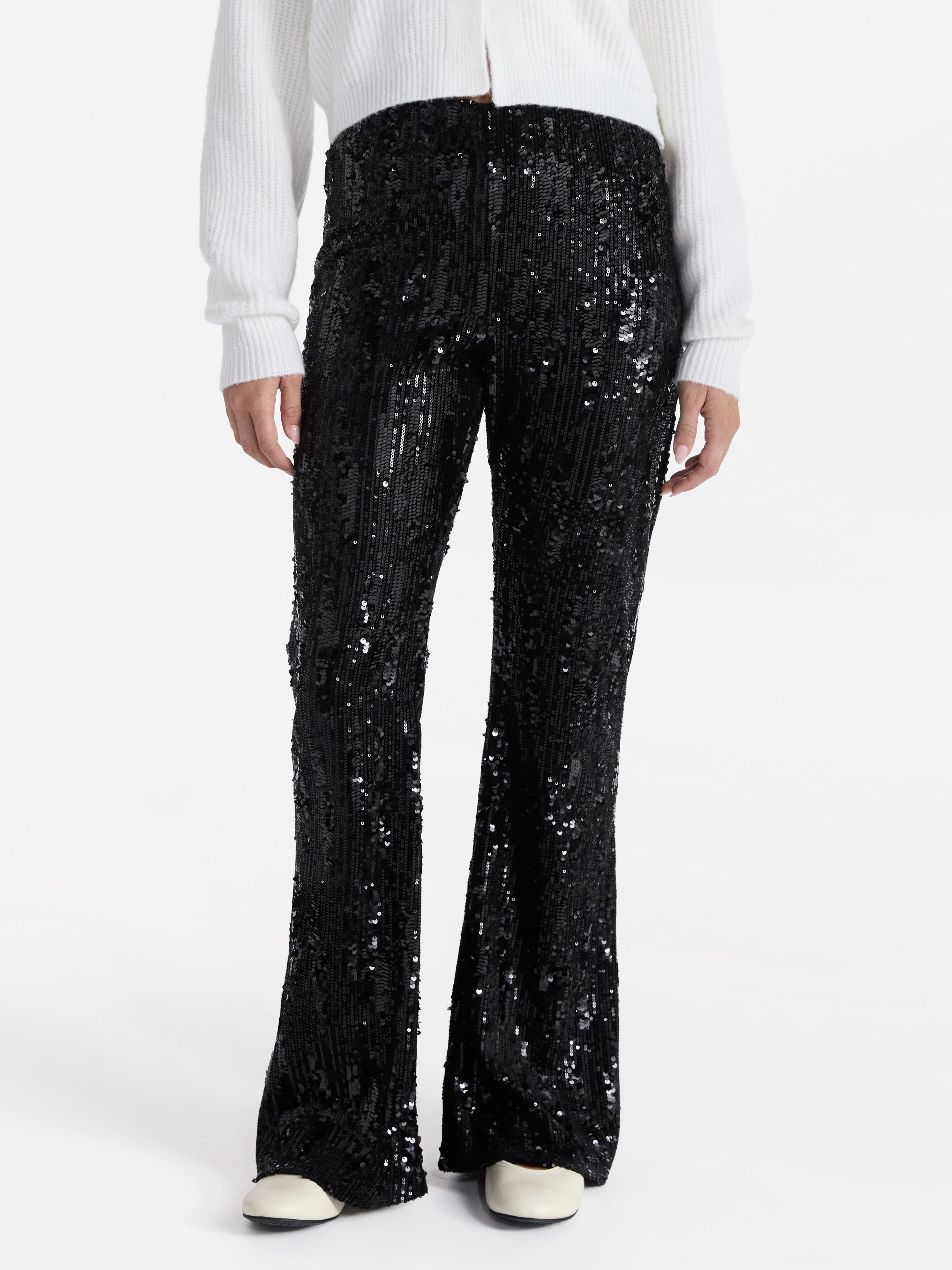 No Boundaries Sequin Flare Pants, Women's and Women's Plus