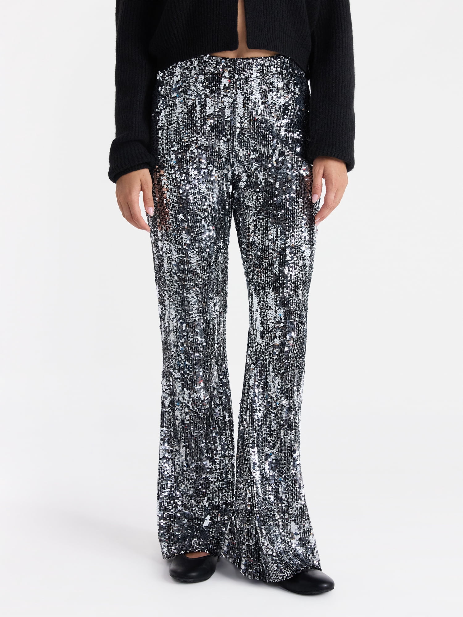 No Boundaries Sequin Flare Pants, Women's and Women's Plus