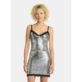 thumbnail image 1 of No Boundaries Sequin Mesh Tank Top and Lace Mini Skirt Set, 2-Piece, Women's, 1 of 5