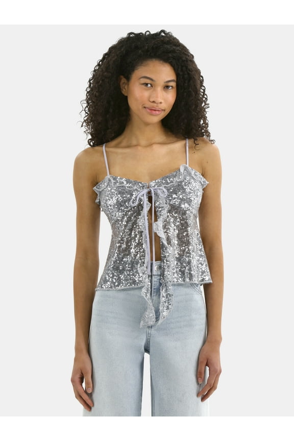 Sequin Ruffle Tie Front Cami, Women's