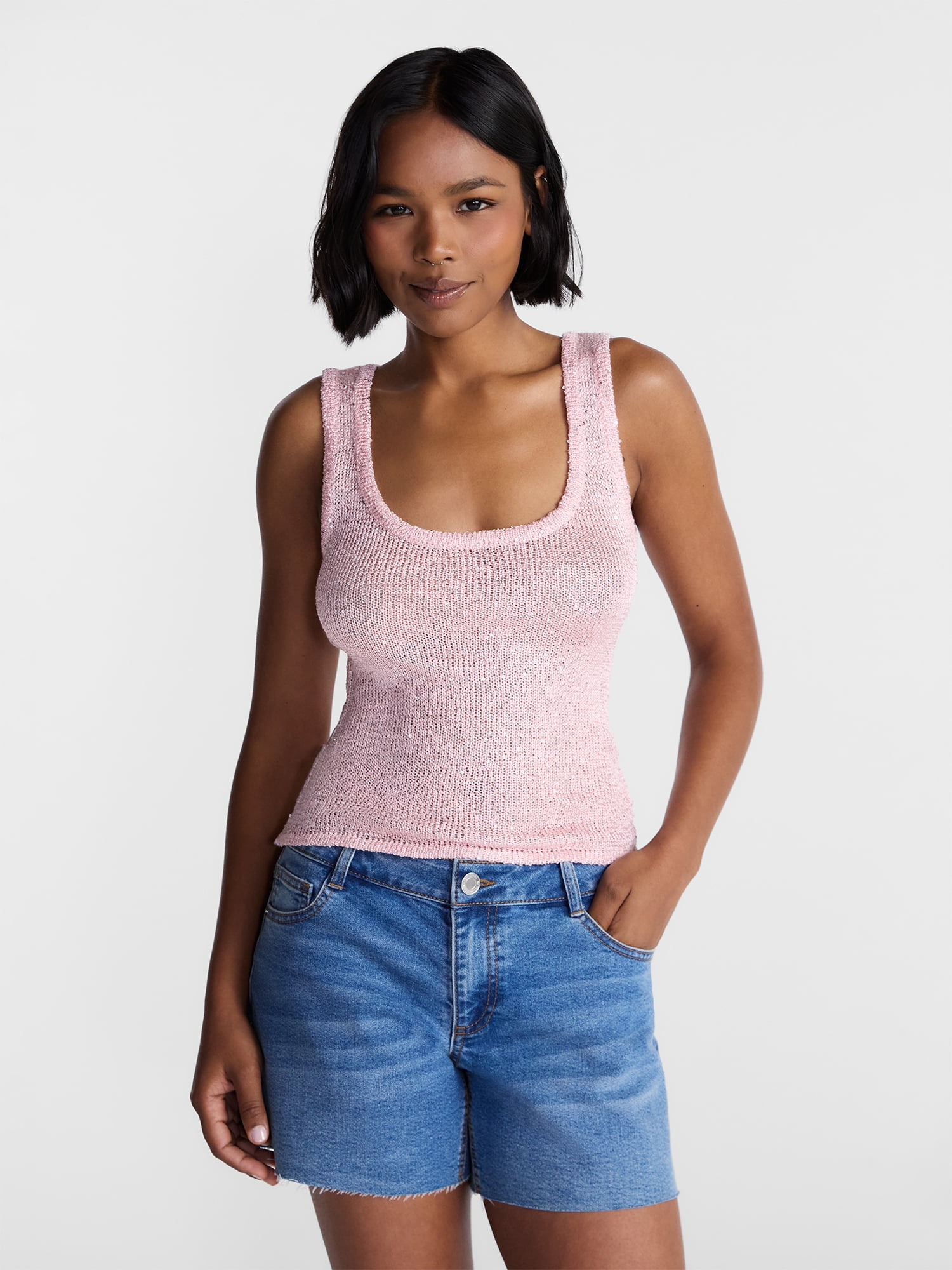 No Boundaries Sequin Sweater Tank Top, Women's and Women's Plus XXS-4X