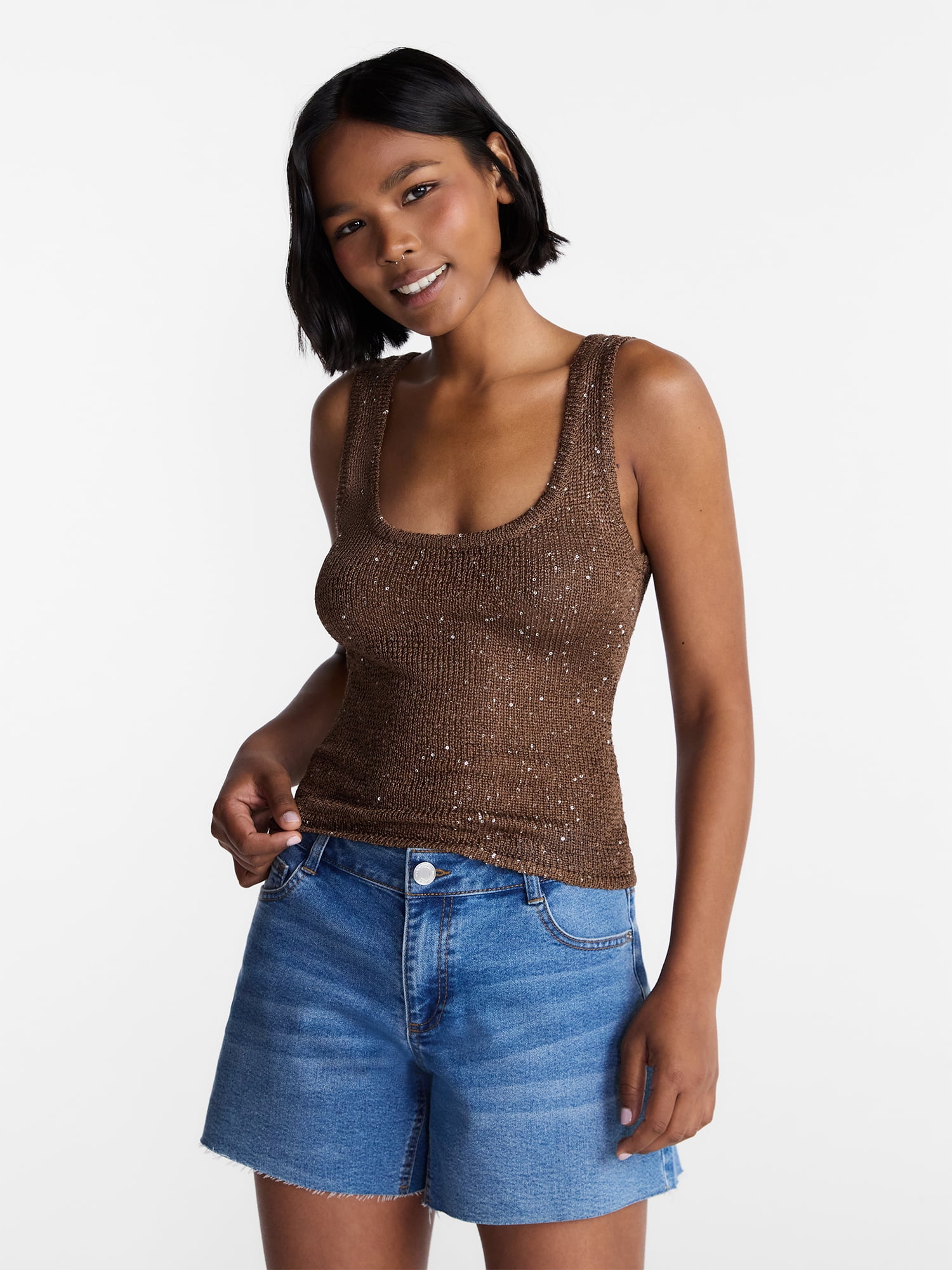 No Boundaries Sequin Sweater Tank Top, Women's and Women's Plus XXS-4X
