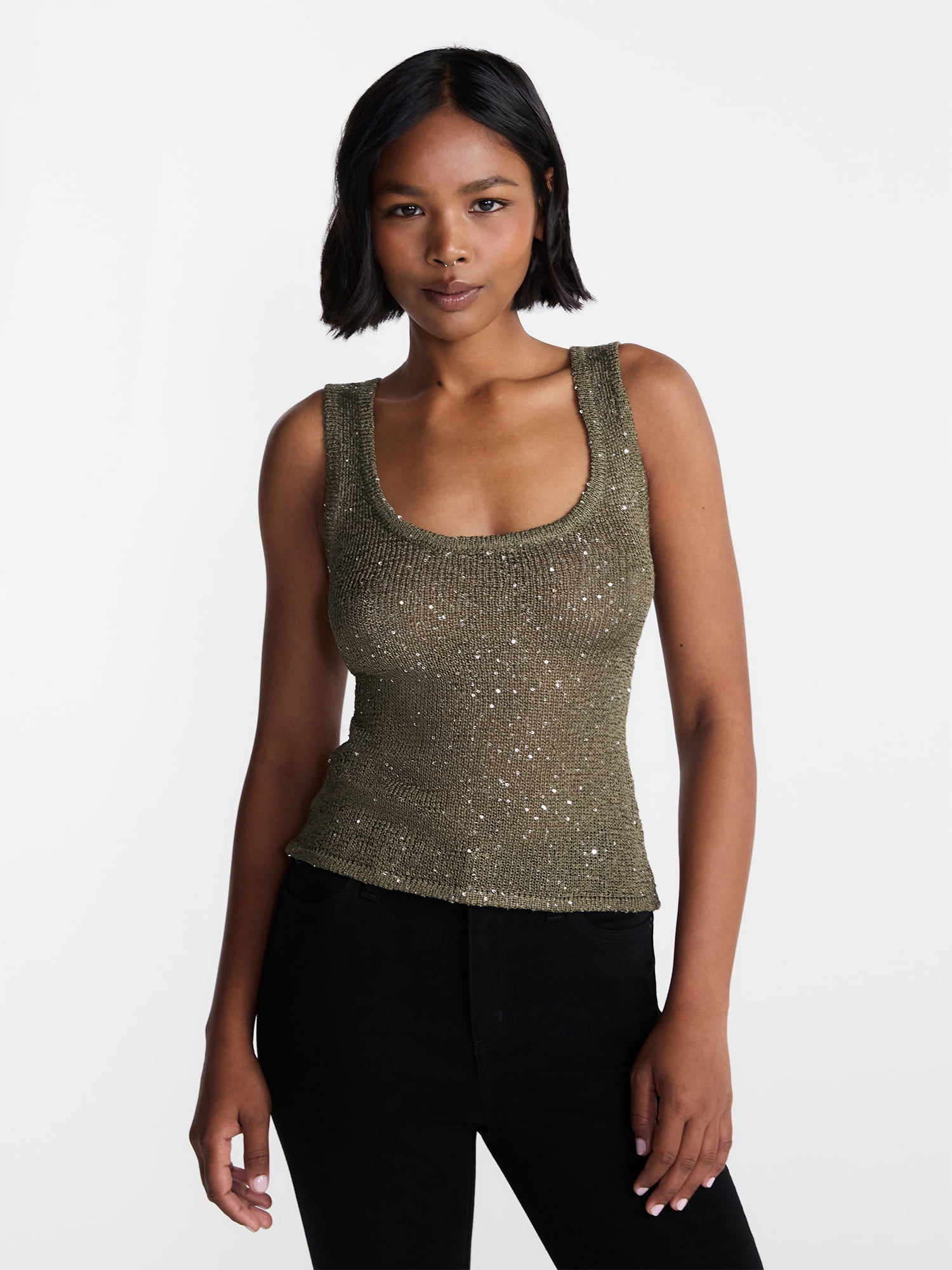No Boundaries Sequin Sweater Tank Top, Women's and Women's Plus XXS-4X