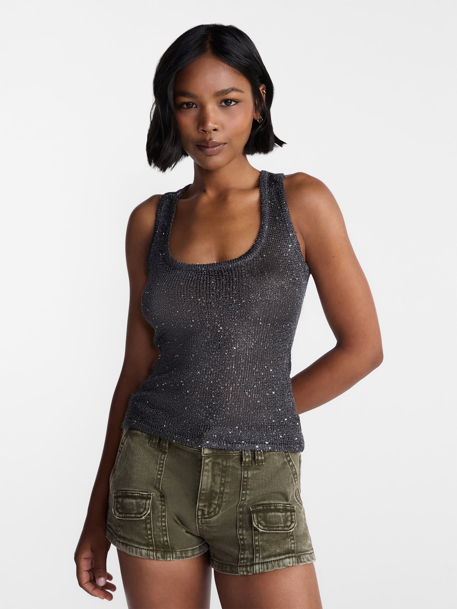 No Boundaries Sequin Sweater Tank Top, Women's and Women's Plus XXS-4X