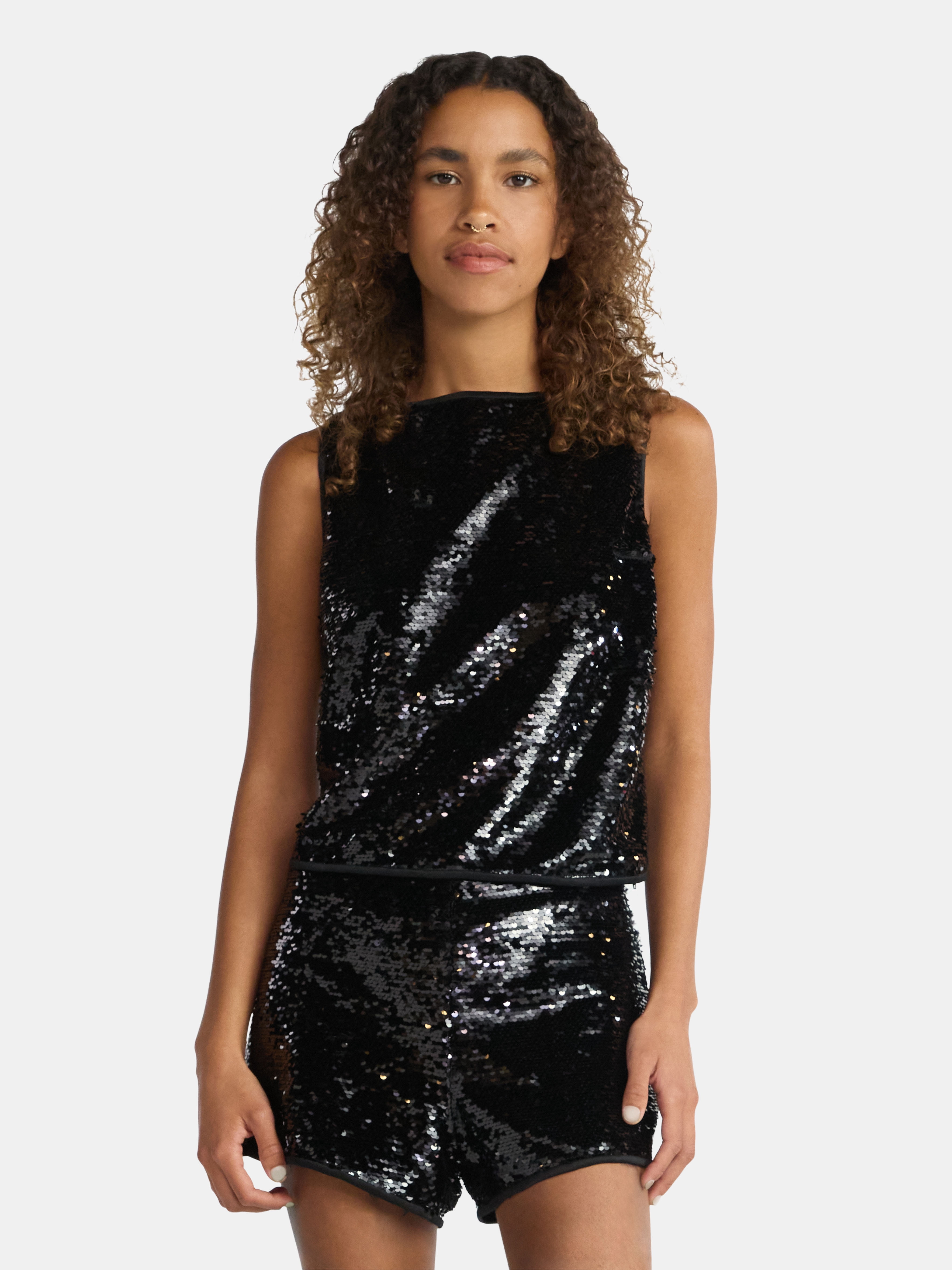 No Boundaries Sequin Tank Top and Shorts Set, 2-Piece, Women's