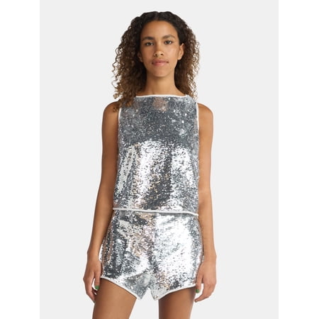 No Boundaries Sequin Tank Top and Shorts Set, 2-Piece, Women's