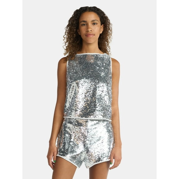 No Boundaries Sequin Tank Top and Shorts Set, 2-Piece, Women's