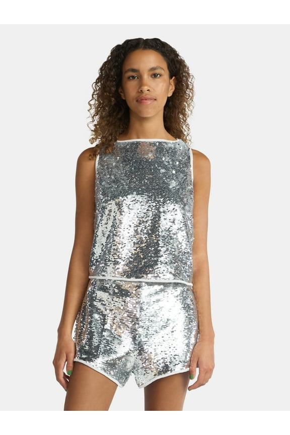 Sequin Tank Top and Shorts Set, 2-Piece, Women's