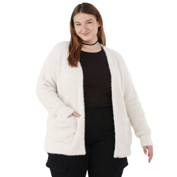 No Boundaries Shaker Open-Front Cardigan with Pockets, Women's