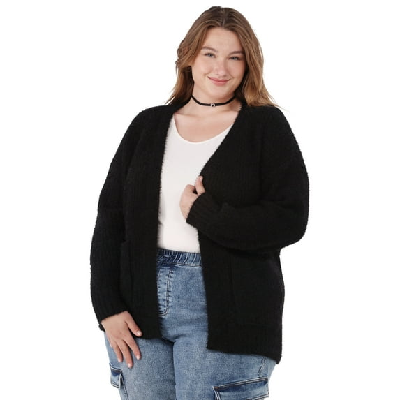 No Boundaries Shaker Open-Front Cardigan with Pockets, Women's XXS-4X