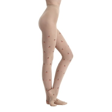 No Boundaries Sheer Cherry Pattern Tights, 1-Pack, Women’s and Women’s Plus