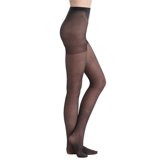 No Boundaries Sheer Heart Print Tights for Women, Sizes S-3XL, 1-Pack