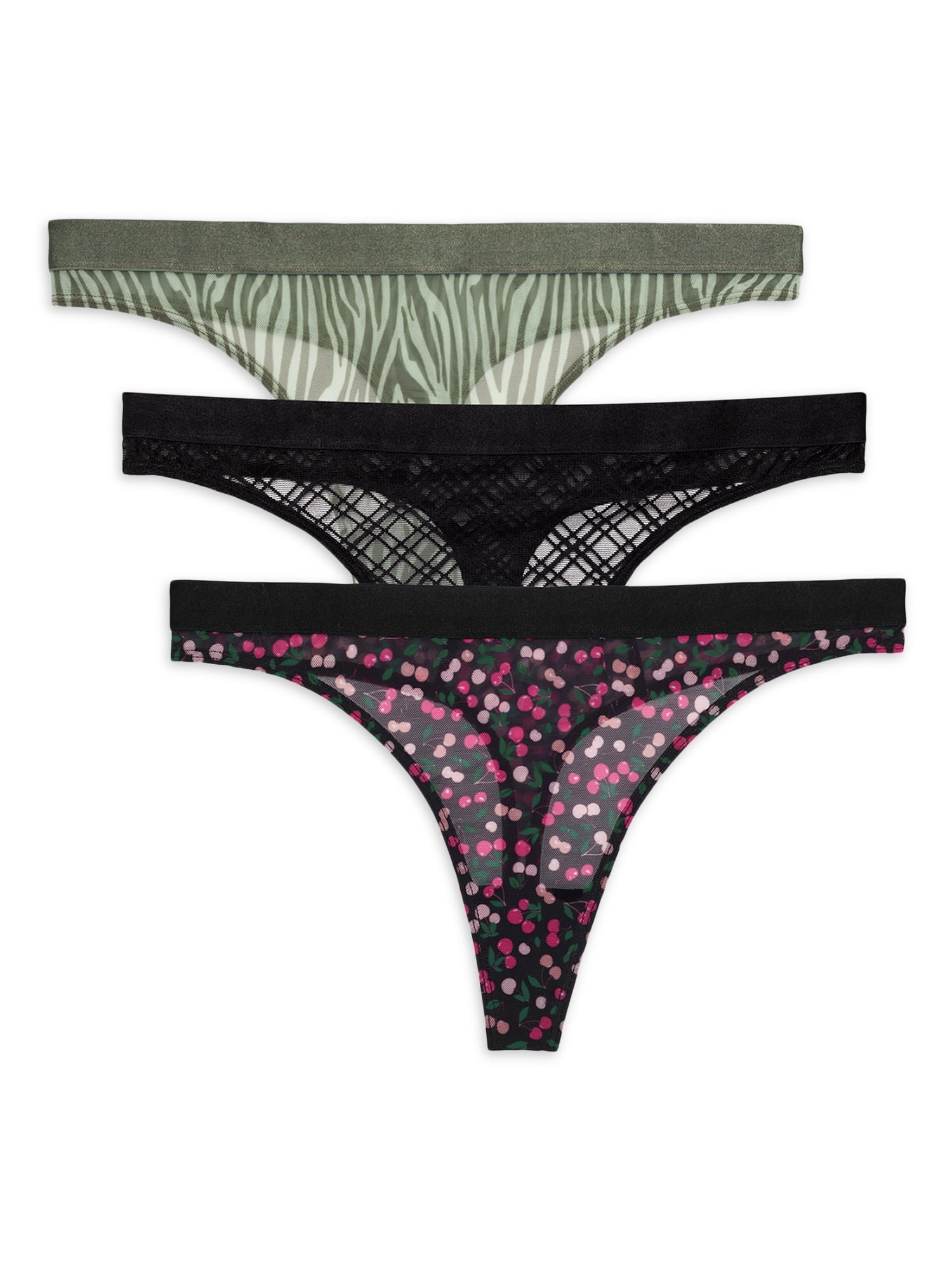 No Boundaries Sheer Mesh Thong Panty, 3-Pack, Sizes XS-XXXL