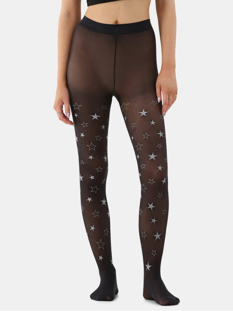 No Boundaries Women's Sheer Celestial Sparkle Tights, Soft Stretch