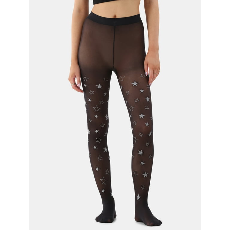 No Boundaries Women's Sheer Star Tights Translucent Whimsical
