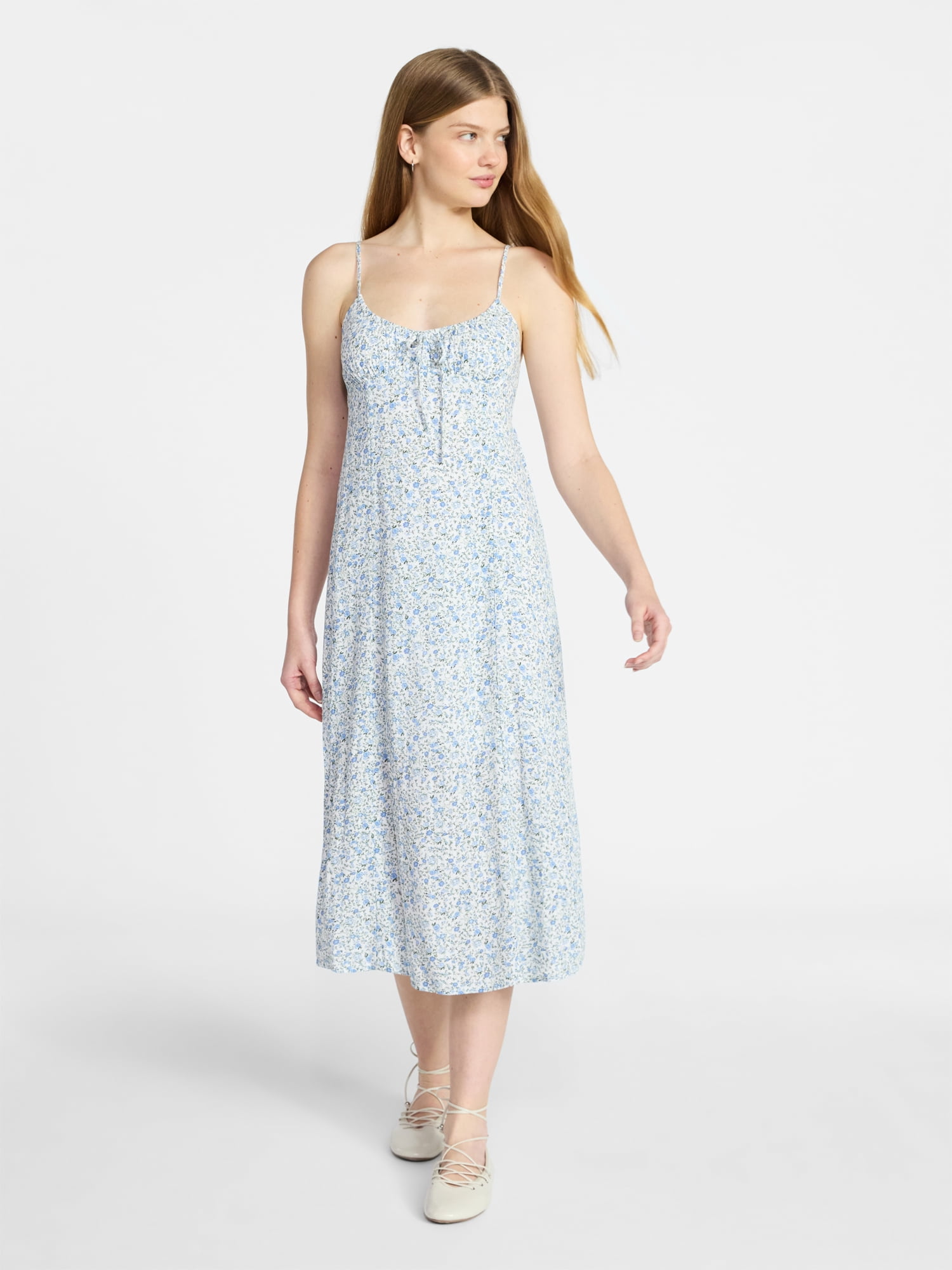 No Boundaries Shirred Midi Dress, Women's XXS-XXL