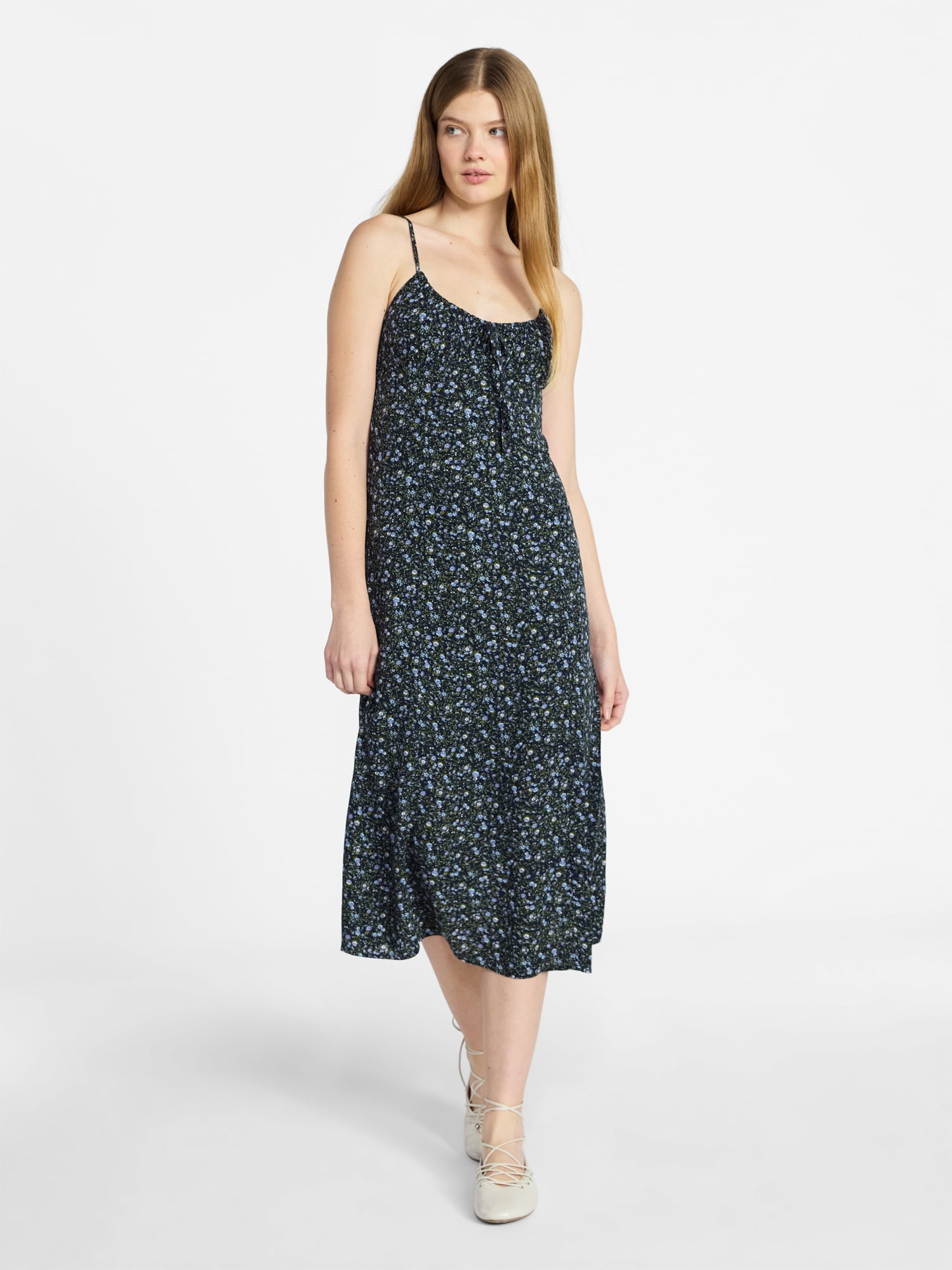 No Boundaries Shirred Midi Dress, Women's XXS-XXL