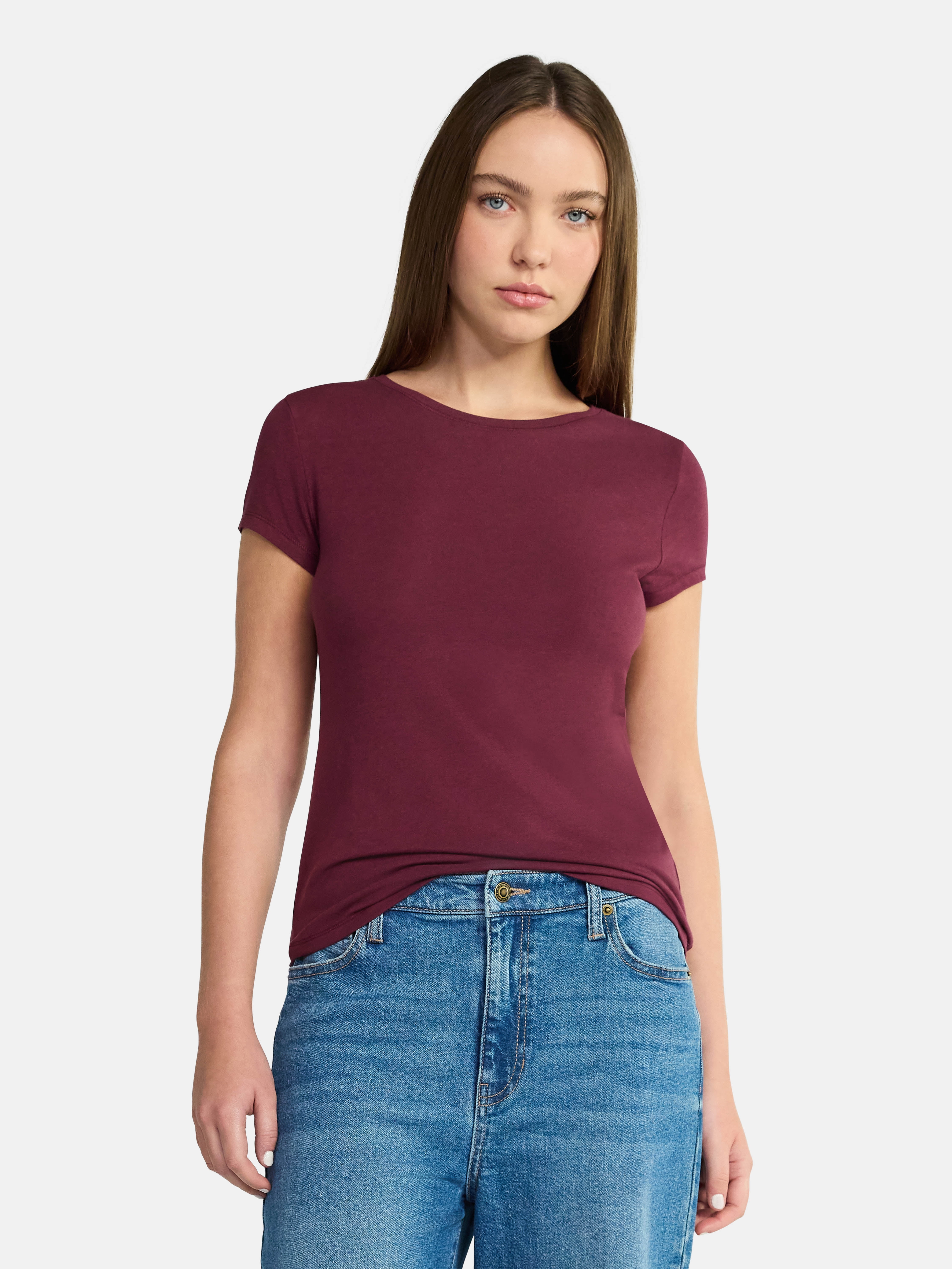 No Boundaries Crew Neck Tee with Short Sleeves, 1 or 3-Pack, Women’s