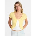 thumbnail image 1 of No Boundaries V-Neck Pointelle Cardigan with Short Sleeves, Women's XXS-XXL, 1 of 5